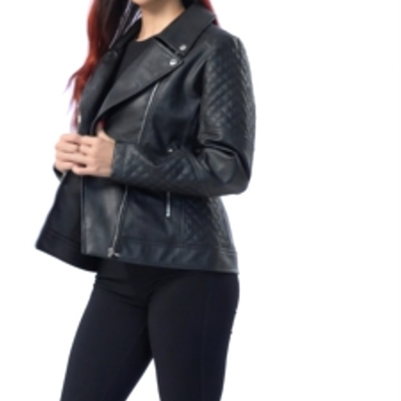 NWOT Faux Leather Jacket w/Silver Hardware & Zippered Pockets - Picture 4 of 10